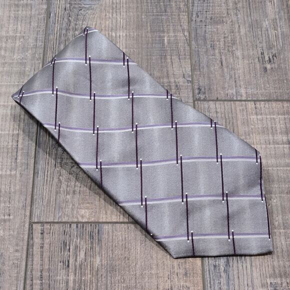 Burma and Bibas Mens Silk Tie Gray Silver Purple Stripe Classic - Picture 1 of 5